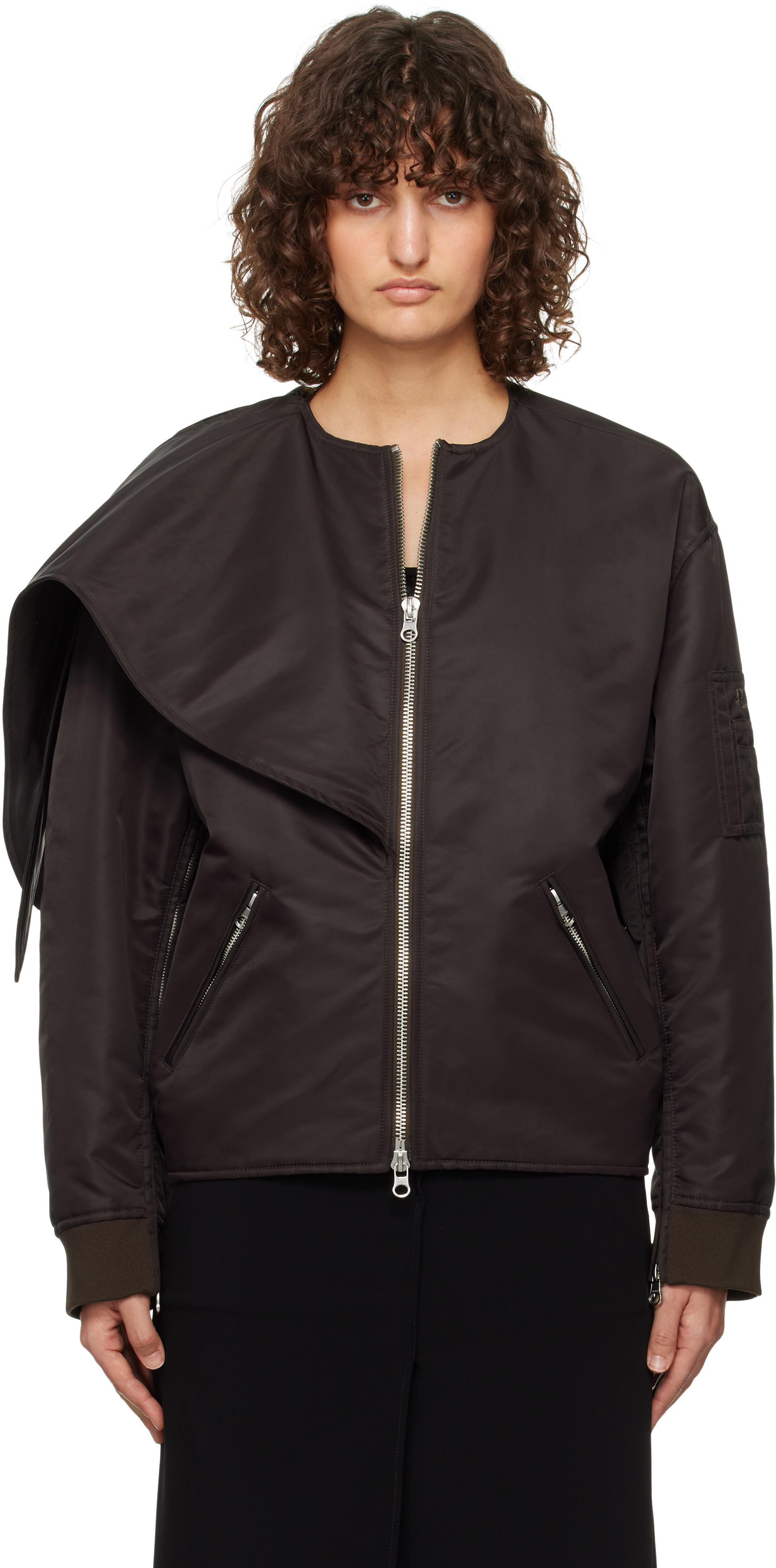 Courrèges Brown Bow Collar Bomber Jacket