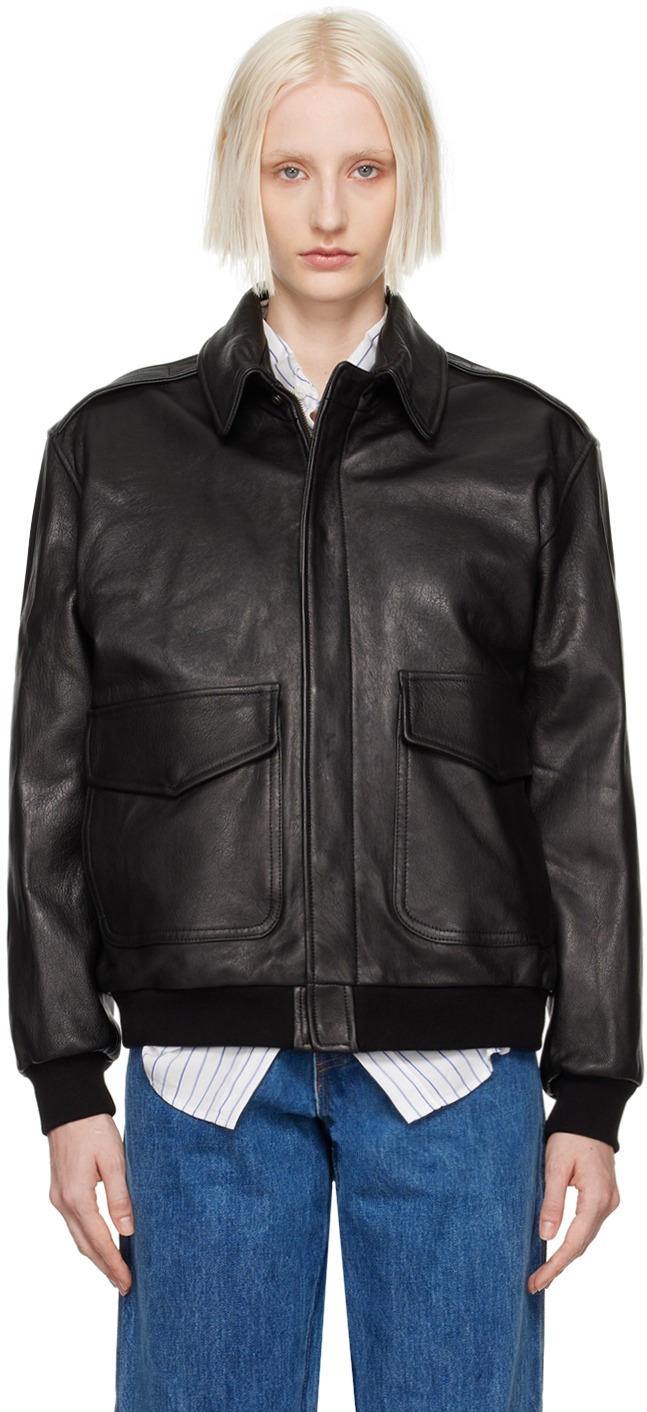 HOMMEGIRLS BLACK OVERSIZED LEATHER BOMBER JACKET 