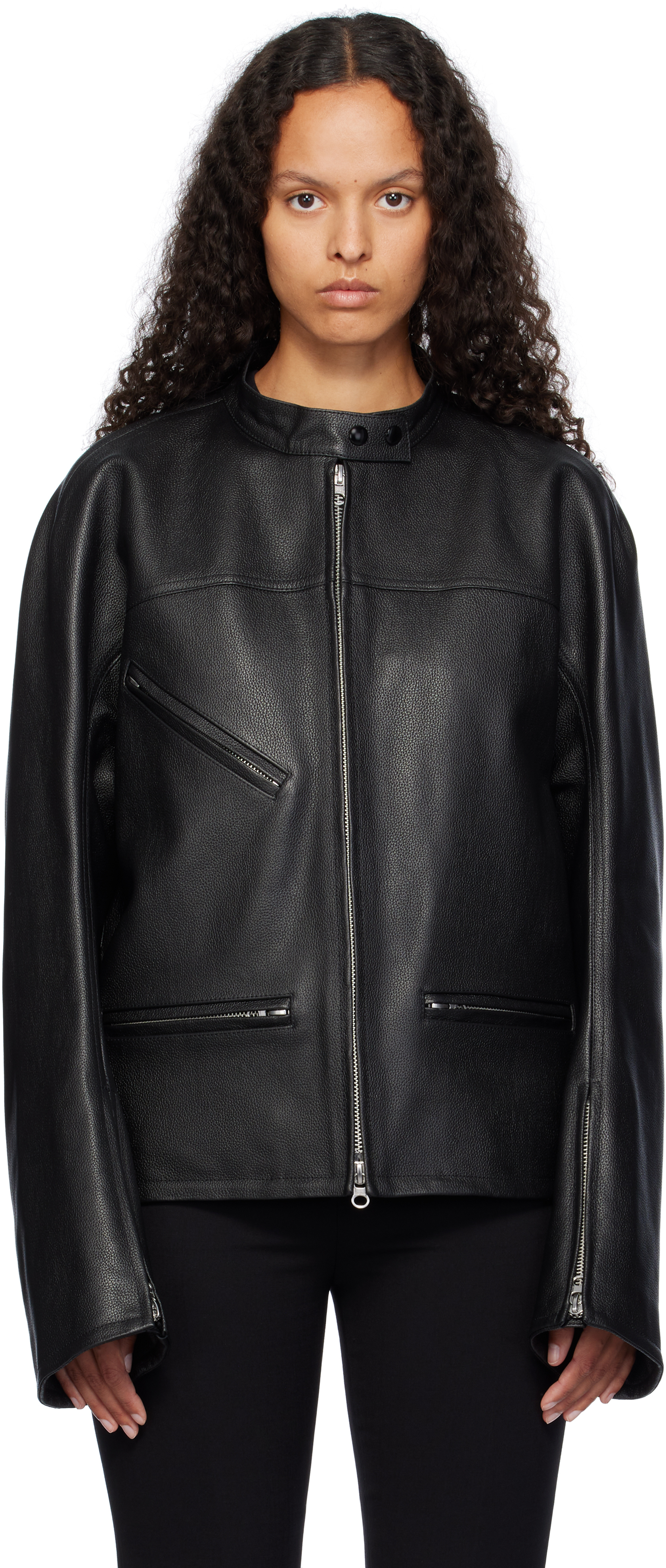 Shop Courrèges Black Racer Buckle Leather Jacket In 9999 Black