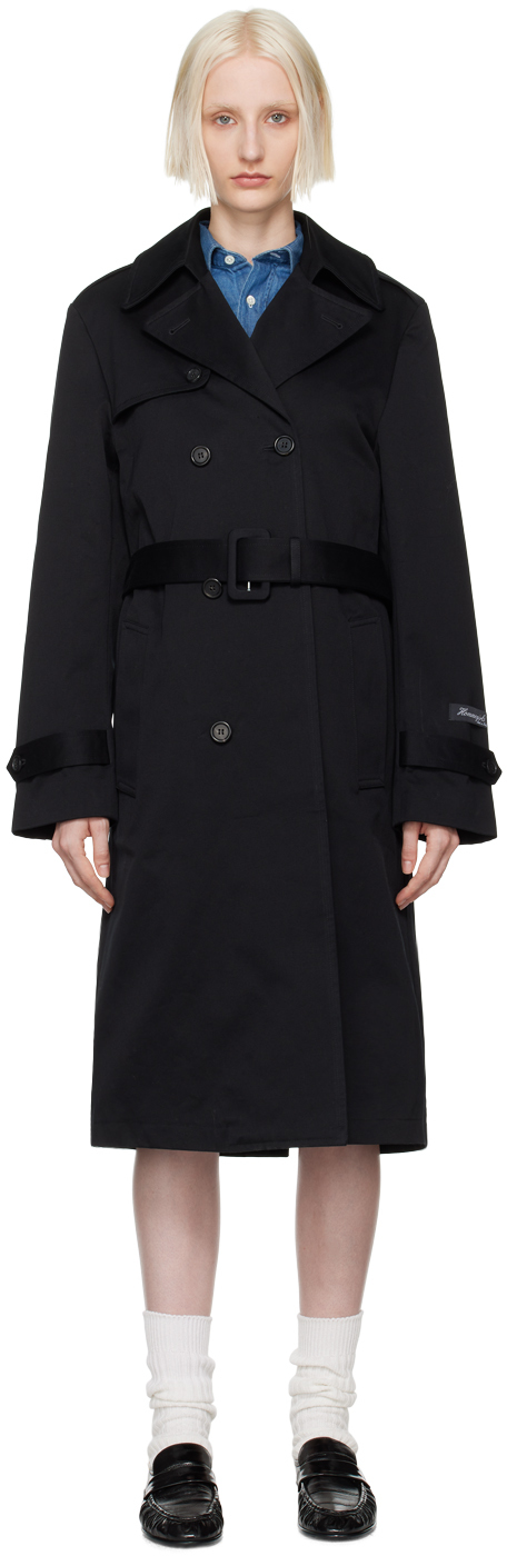 Shop Hommegirls Black Double-breasted Trench Coat