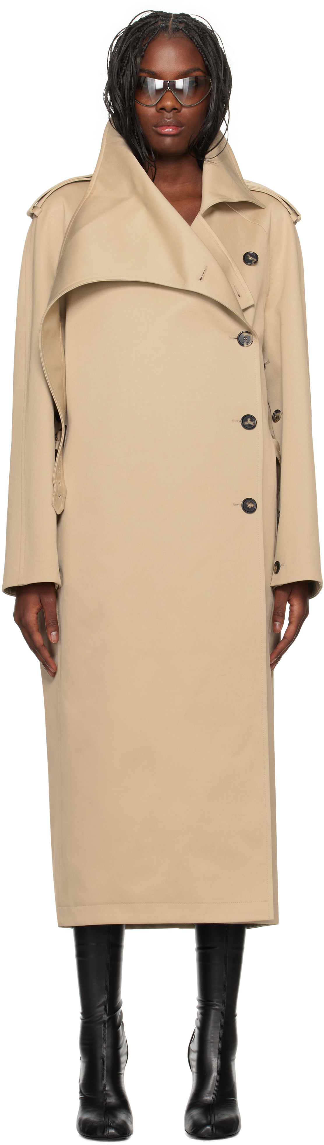 Shop Courrèges Beige Long Oblique Trench Coat In 1005 Beige