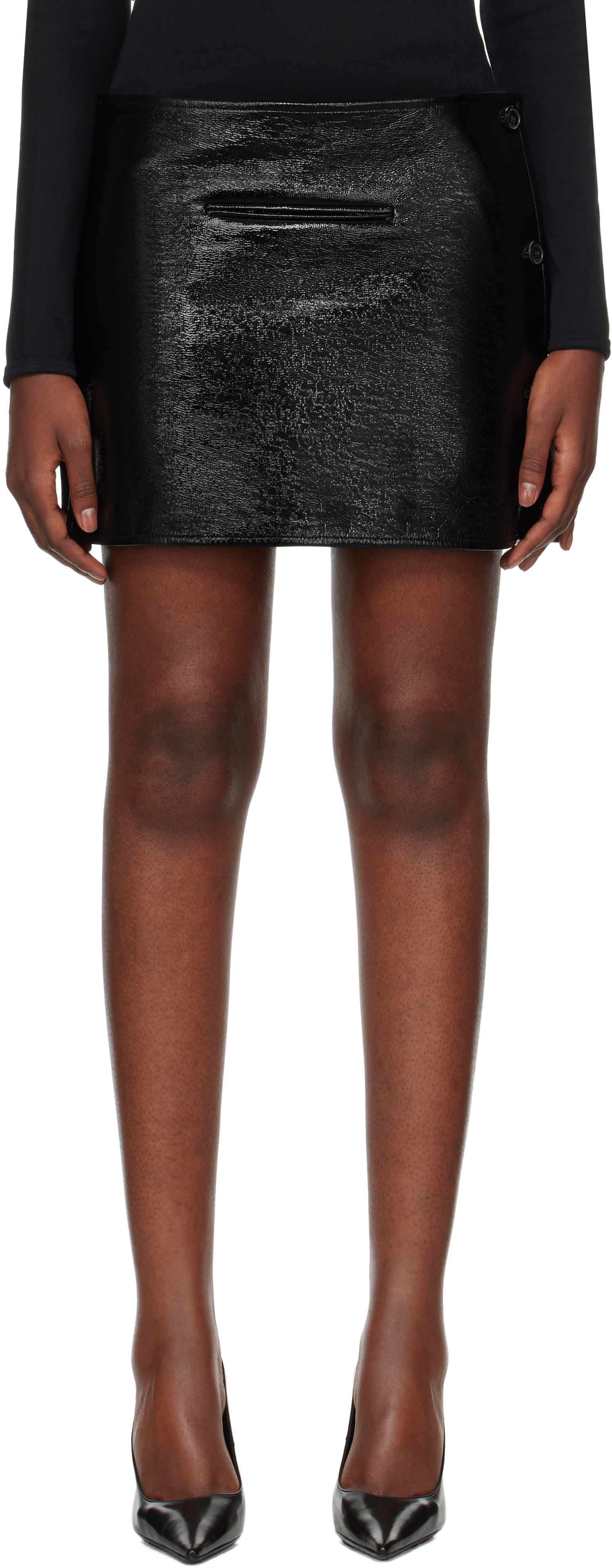 Courrèges Black Oblique Vinyl Miniskirt