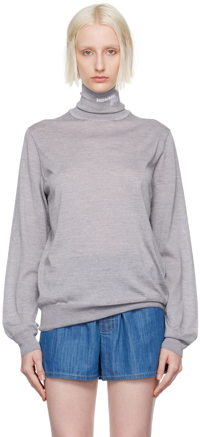 Shop Hommegirls Gray Jacquard-logo Turtleneck In Heather Grey