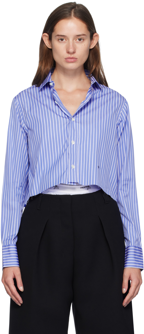 Blue & White Cropped Shirt