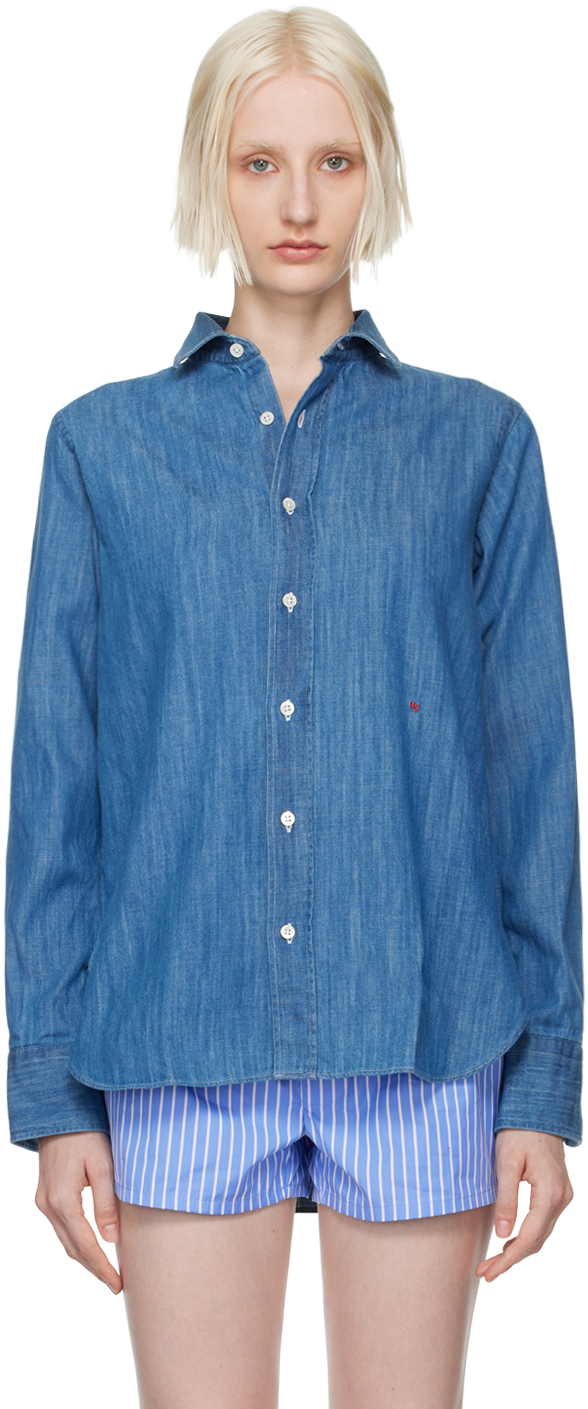 Shop Hommegirls Blue Faded Cotton Shirt