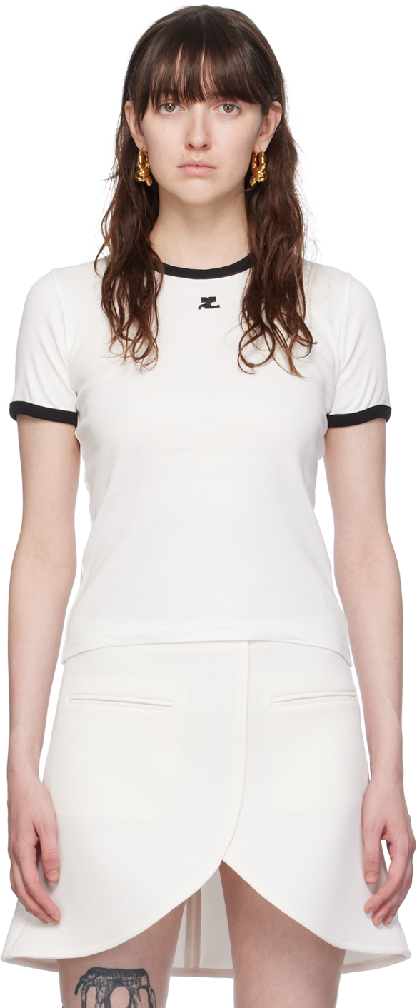 Shop Courrèges White Signature T-shirt In 0098 Her White/black