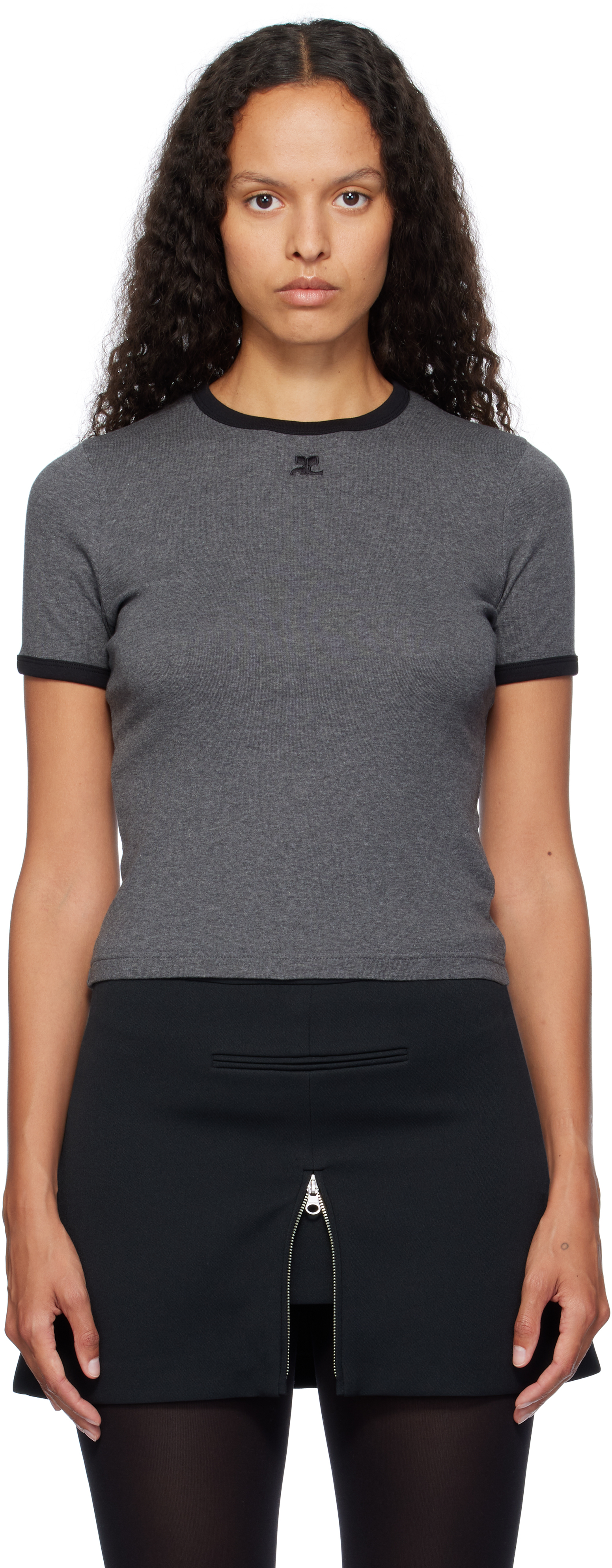 Shop Courrèges Gray & Black Signature Contrast T-shirt In B115 Dark Grey/black