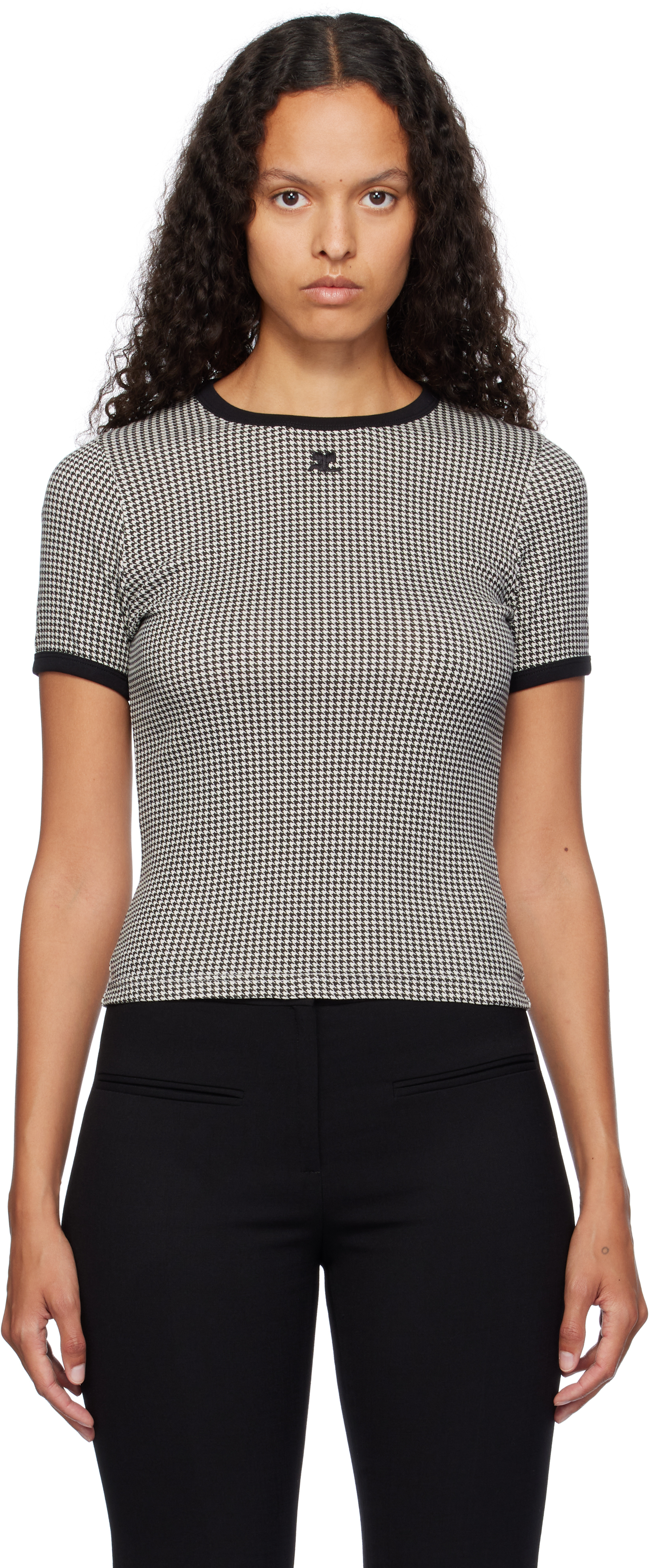 Courrèges Black & White Contrast Houndstooth T-shirt