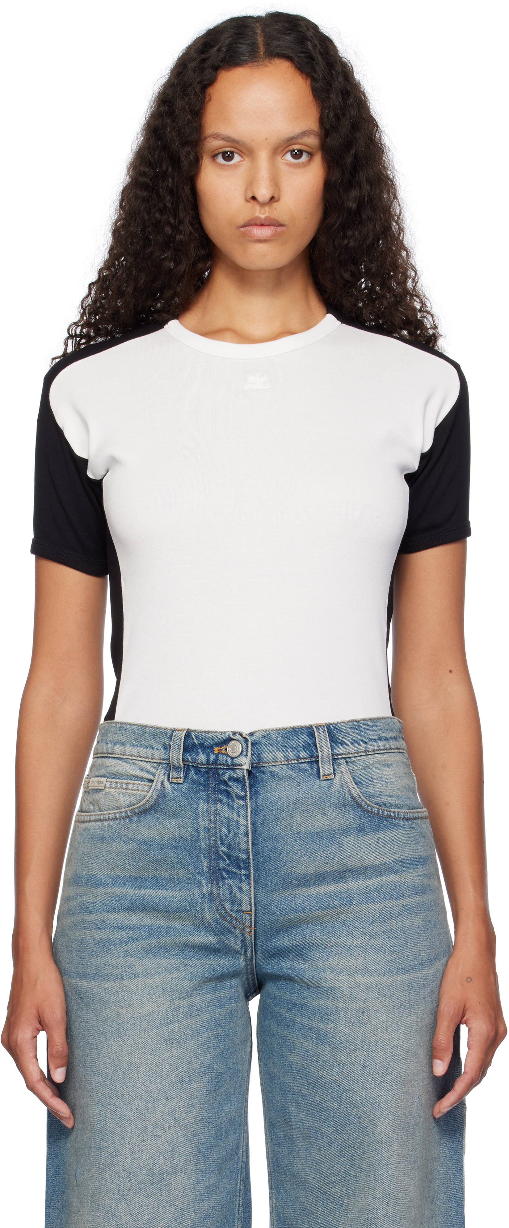 Shop Courrèges White & Black Contrast Frame T-shirt In 0098 Her White/black