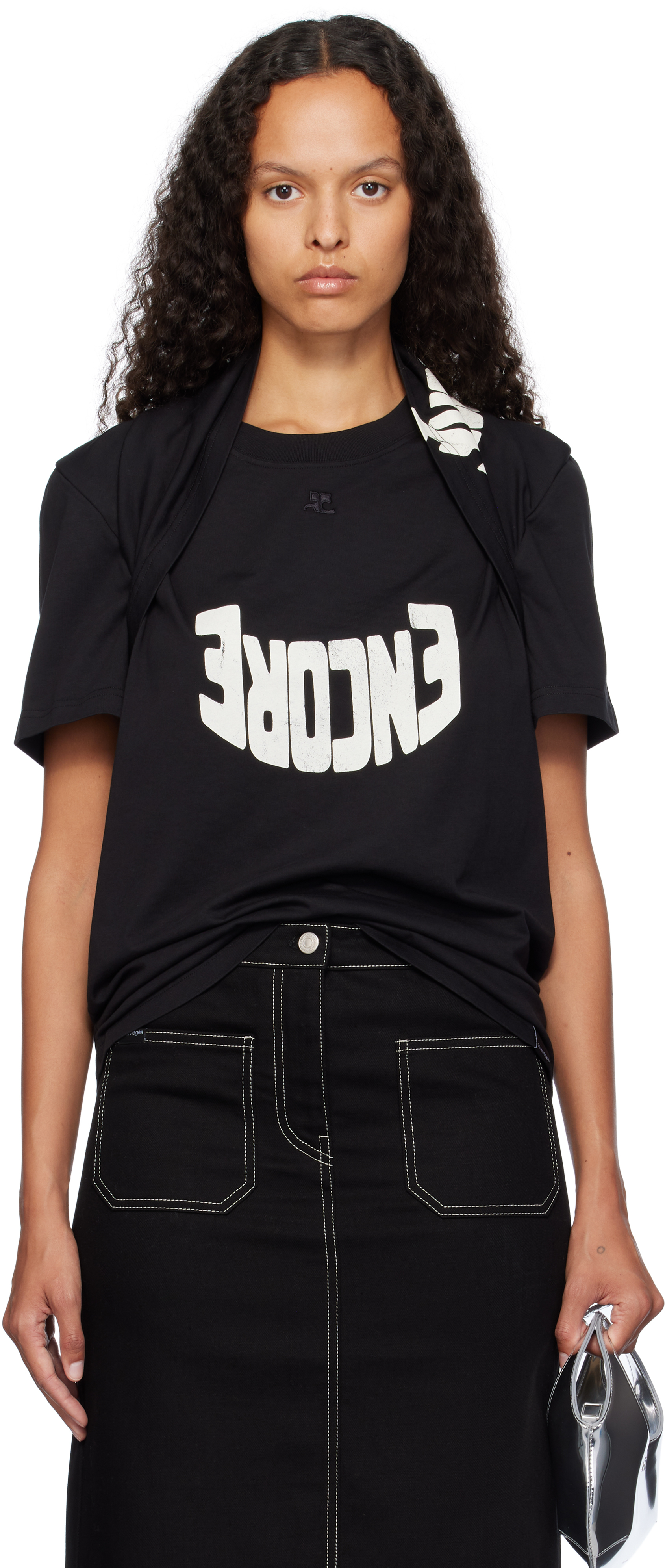 Shop Courrèges Black 'encore' T-shirt In B119 Black/ Natural