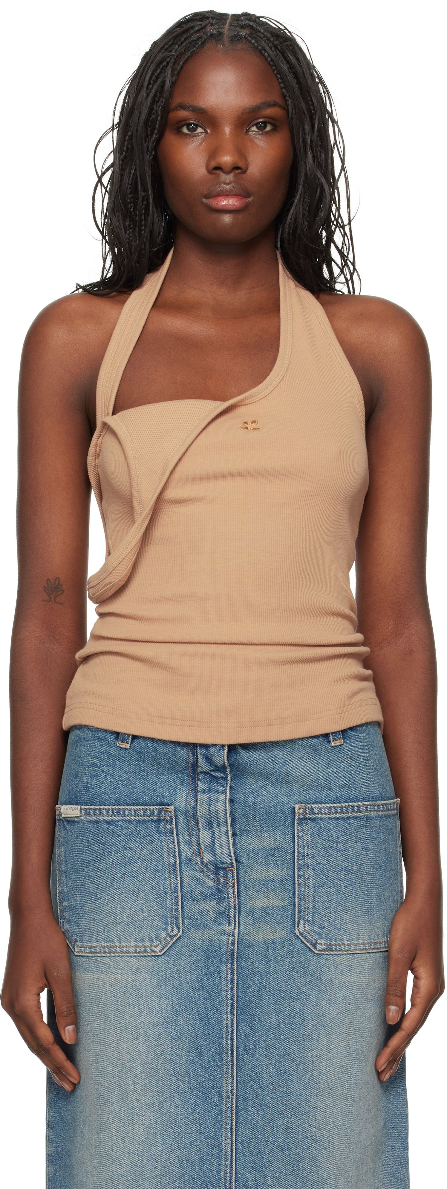 Shop Courrèges Beige Asymmetric Rib 90's Tank Top In 1019 Dune