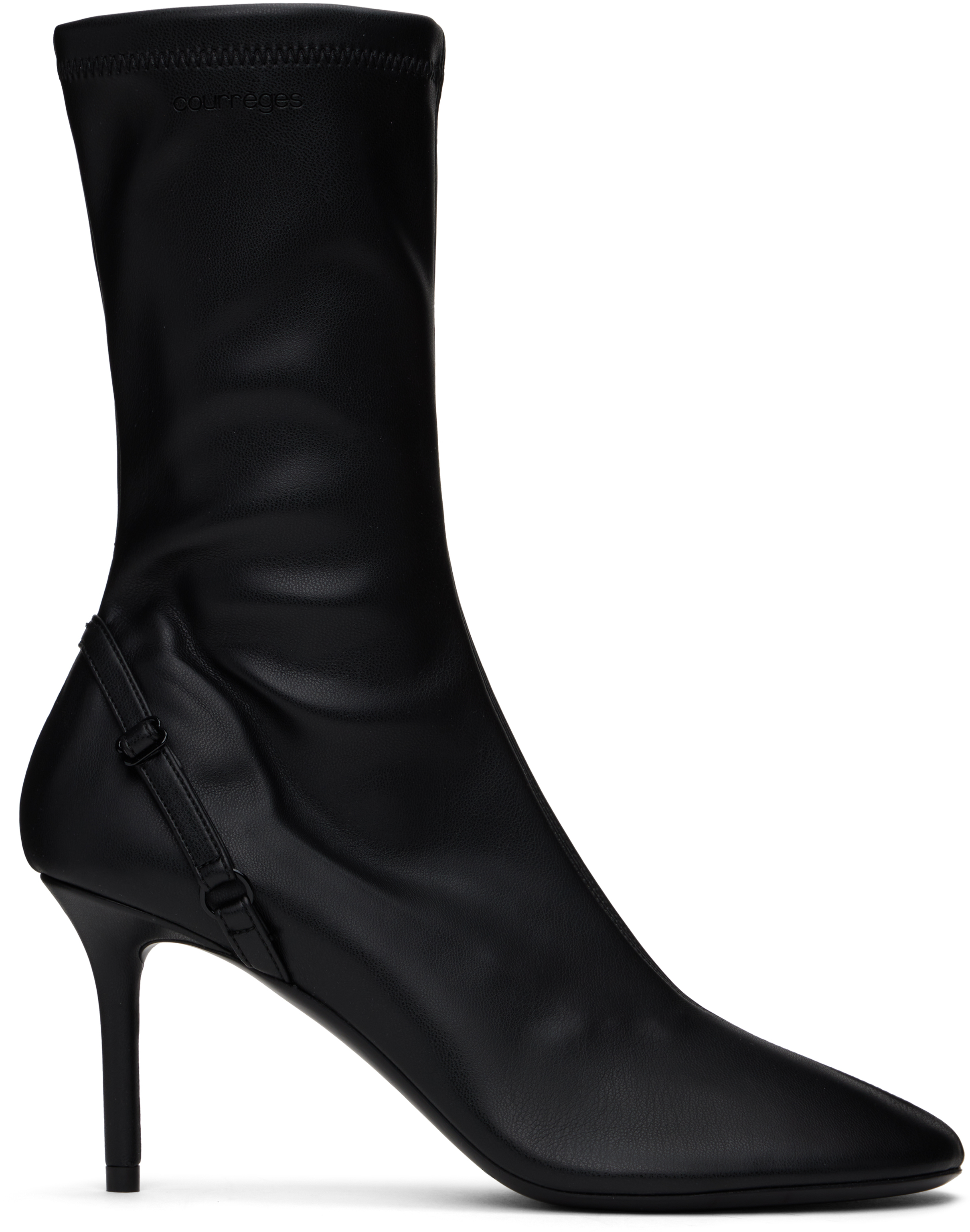 ショートブーツ・ブーティ Courreges Black leather ankle boots (423SAB014CV0023 9999) Black Oblique Stretch Leather Effect Ankle Boots by