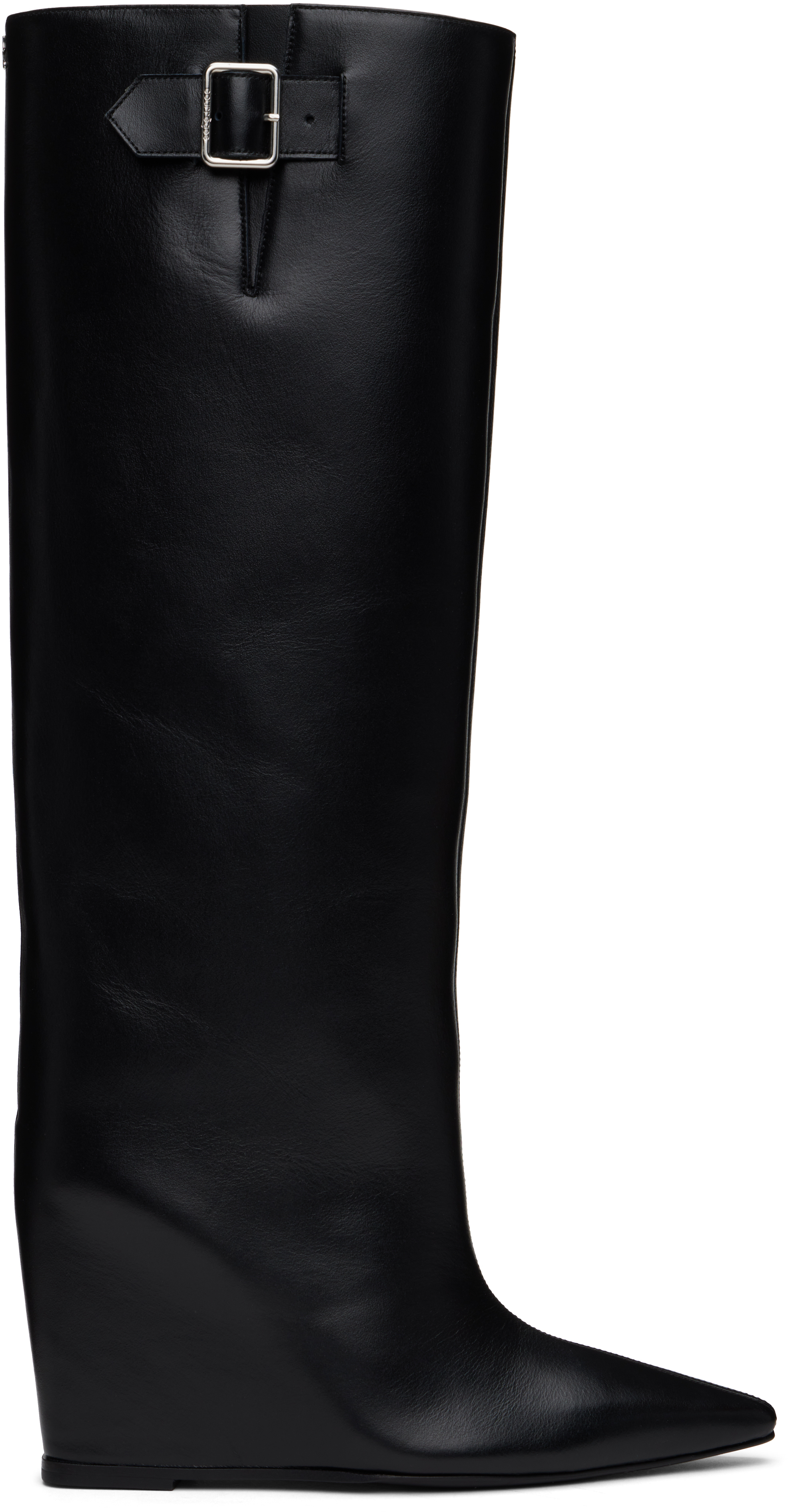 Shop Courrèges Black Astro Wedged Leather Tall Boots In 9999 Black