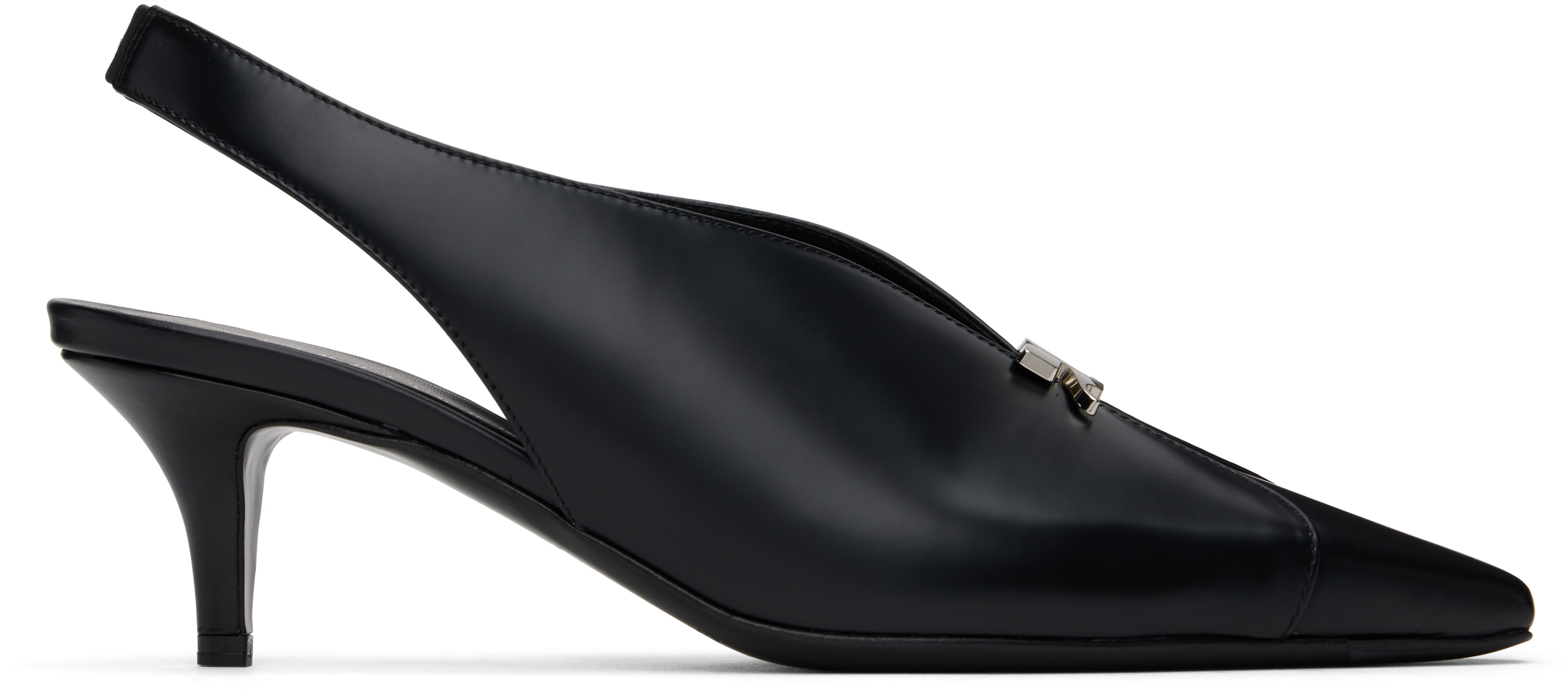 Black Leather Slingback Heels by Courrèges on Sale