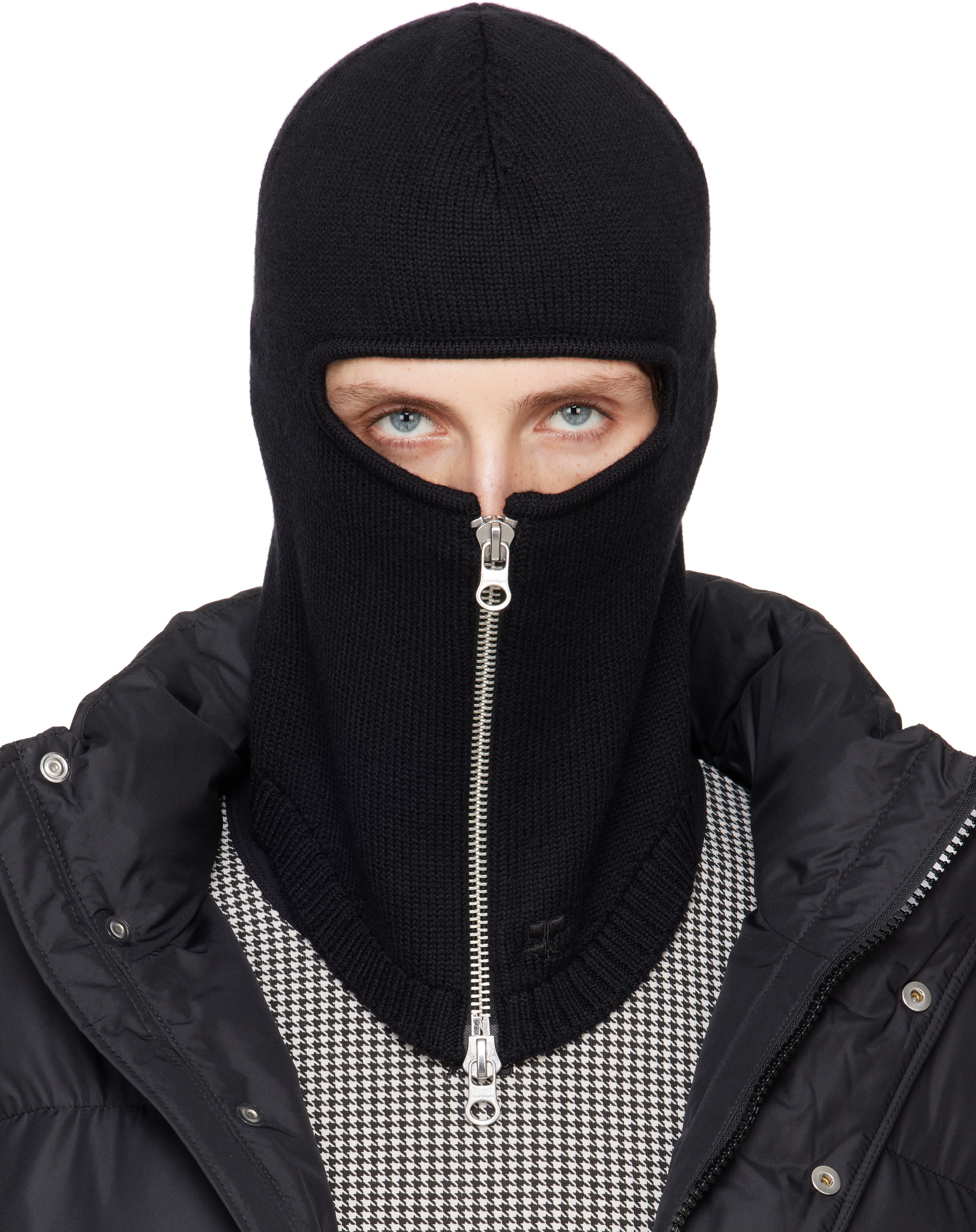 Shop Courrèges Black Zipped Wool Balaclava In 9999