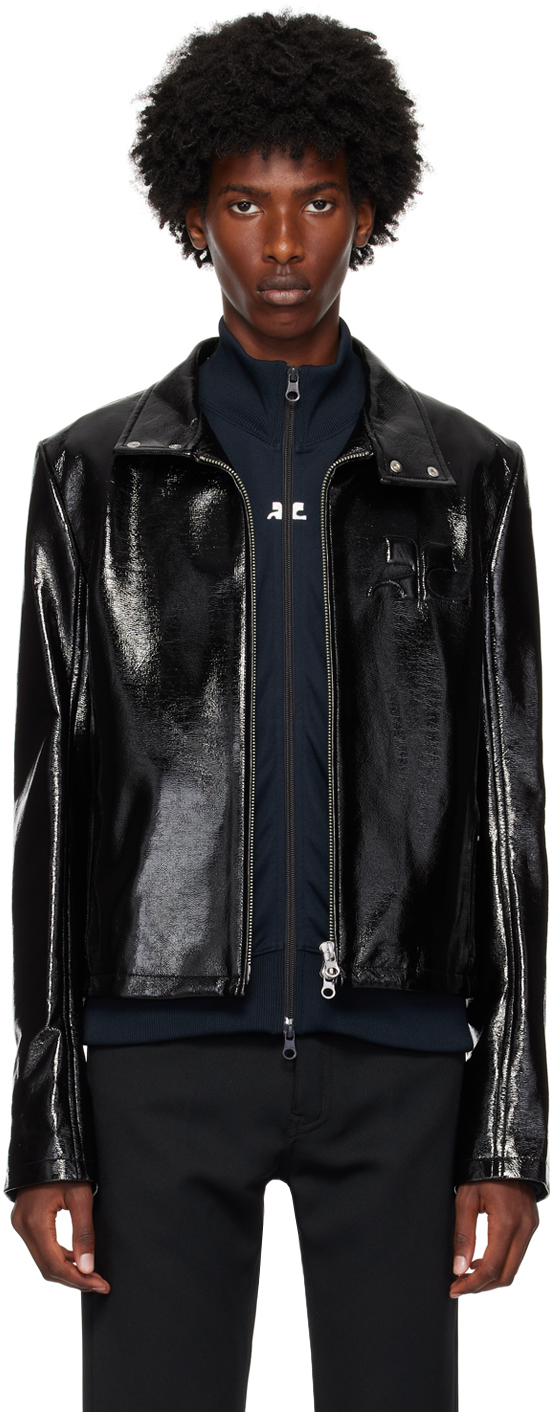 Courrèges Black Zipped Vinyl Biker Jacket