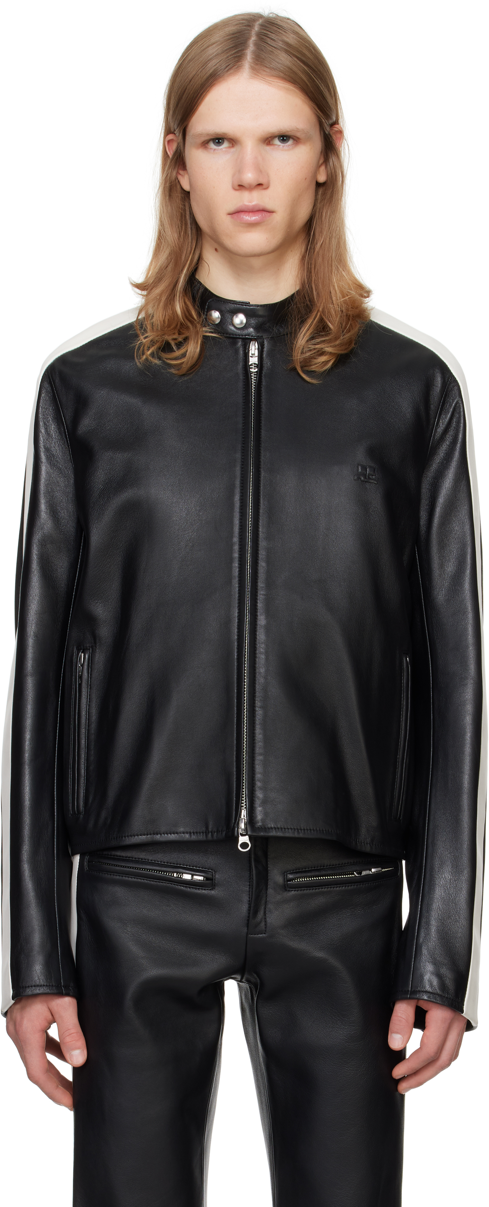 Courrèges Black & White Contrast Biker Leather Jacket