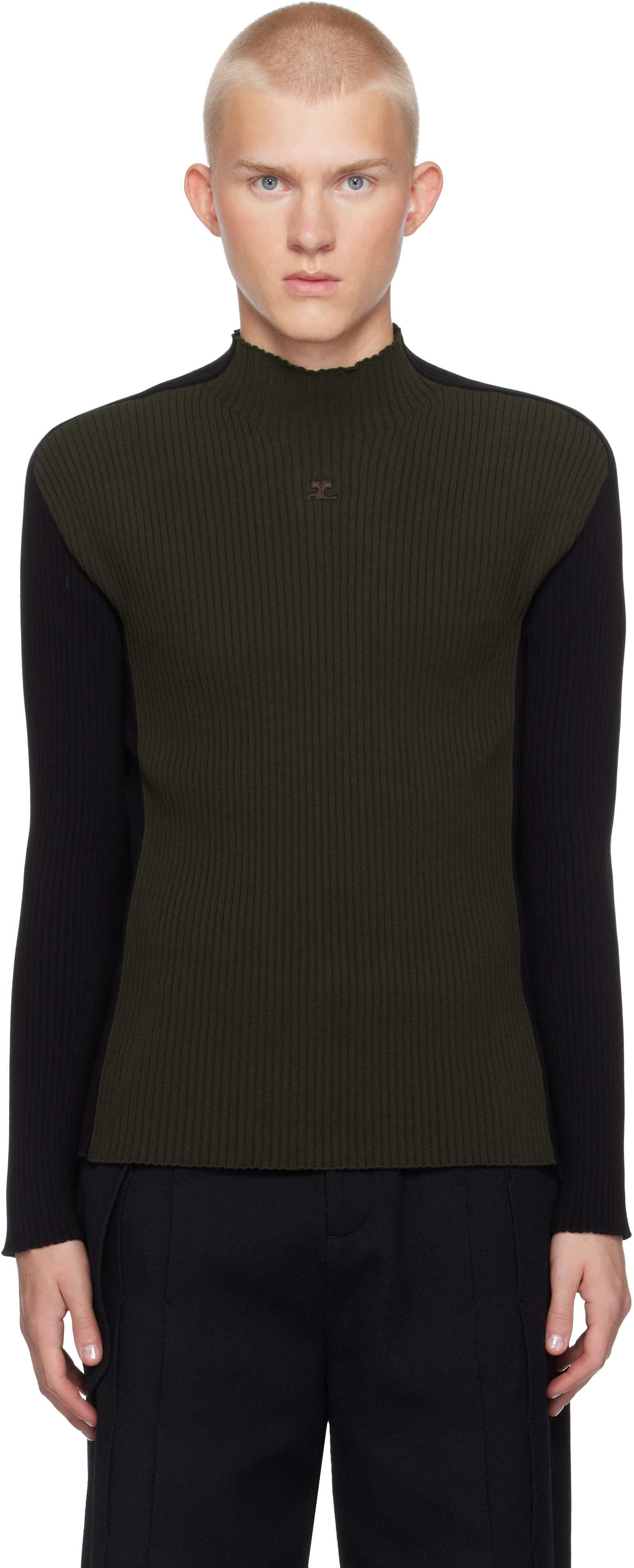 Courrèges Brown & Black Contrast Frame Rib Knit Turtleneck