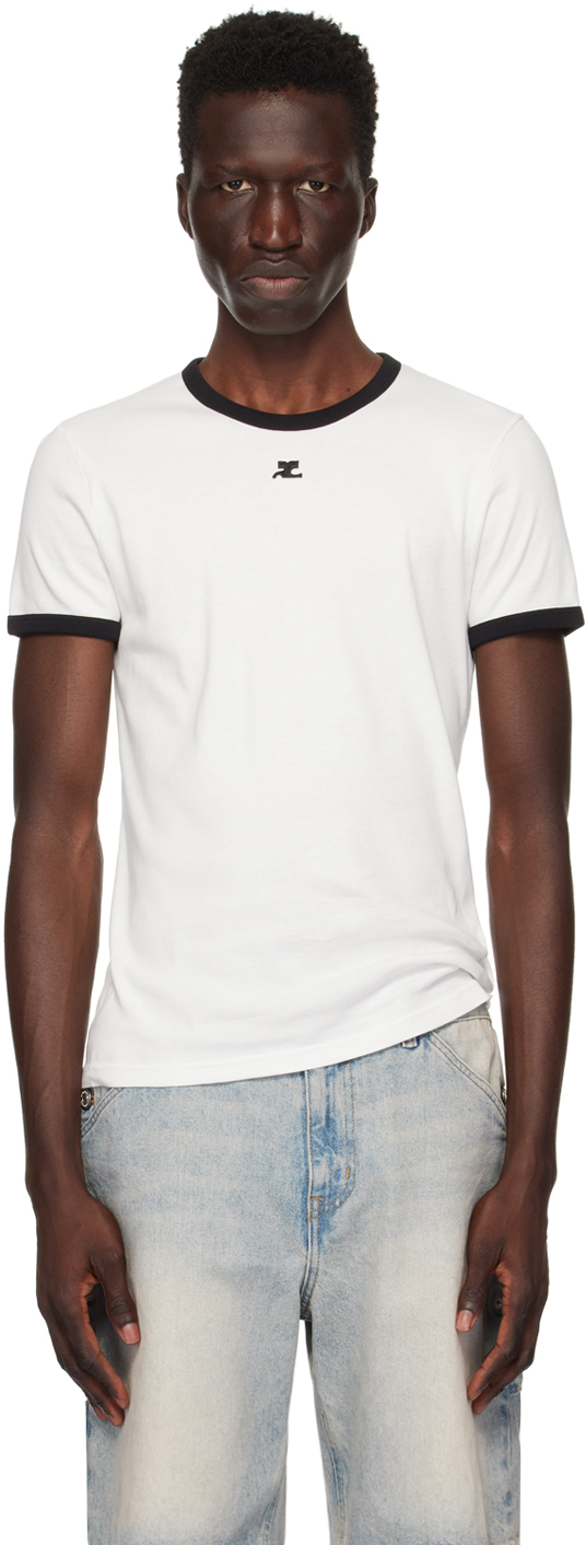 Shop Courrèges White Signature Contrast T-shirt In 0098