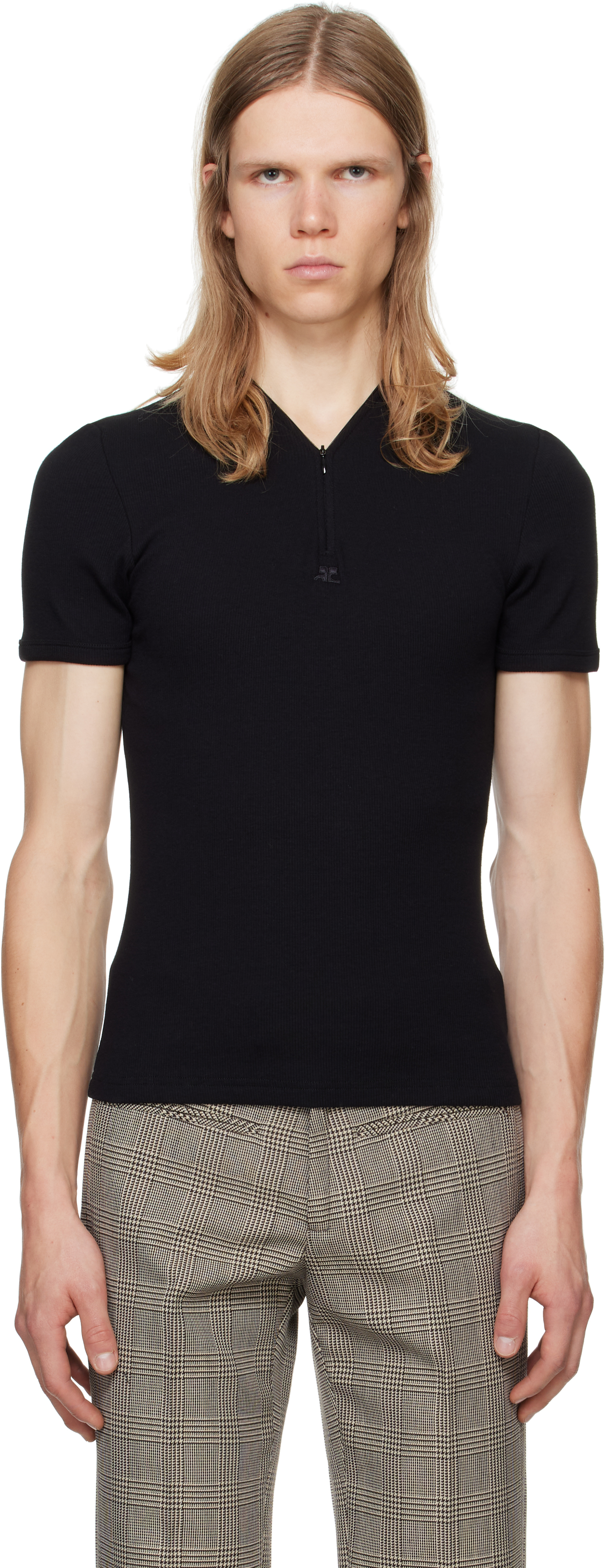 Courrèges Black Zipped 90's Rib T-shirt