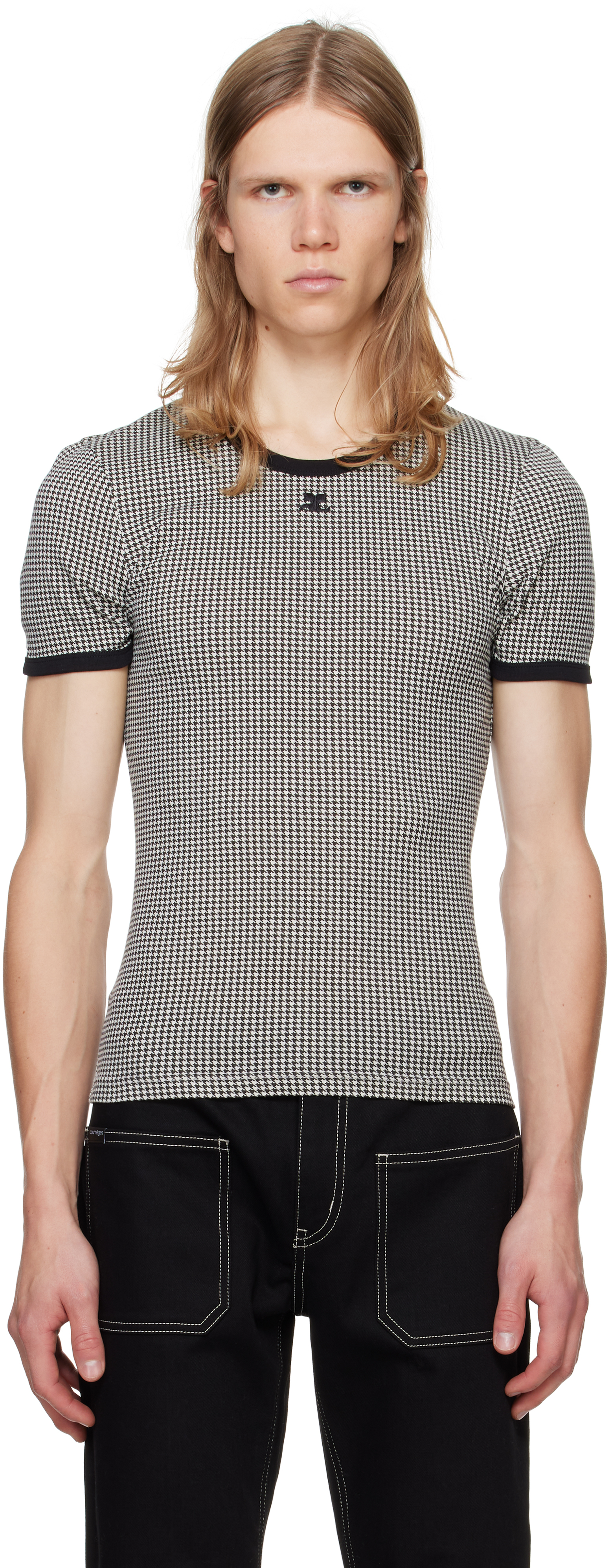 Shop Courrèges Black & White Contrast Houndstooth T-shirt In B135