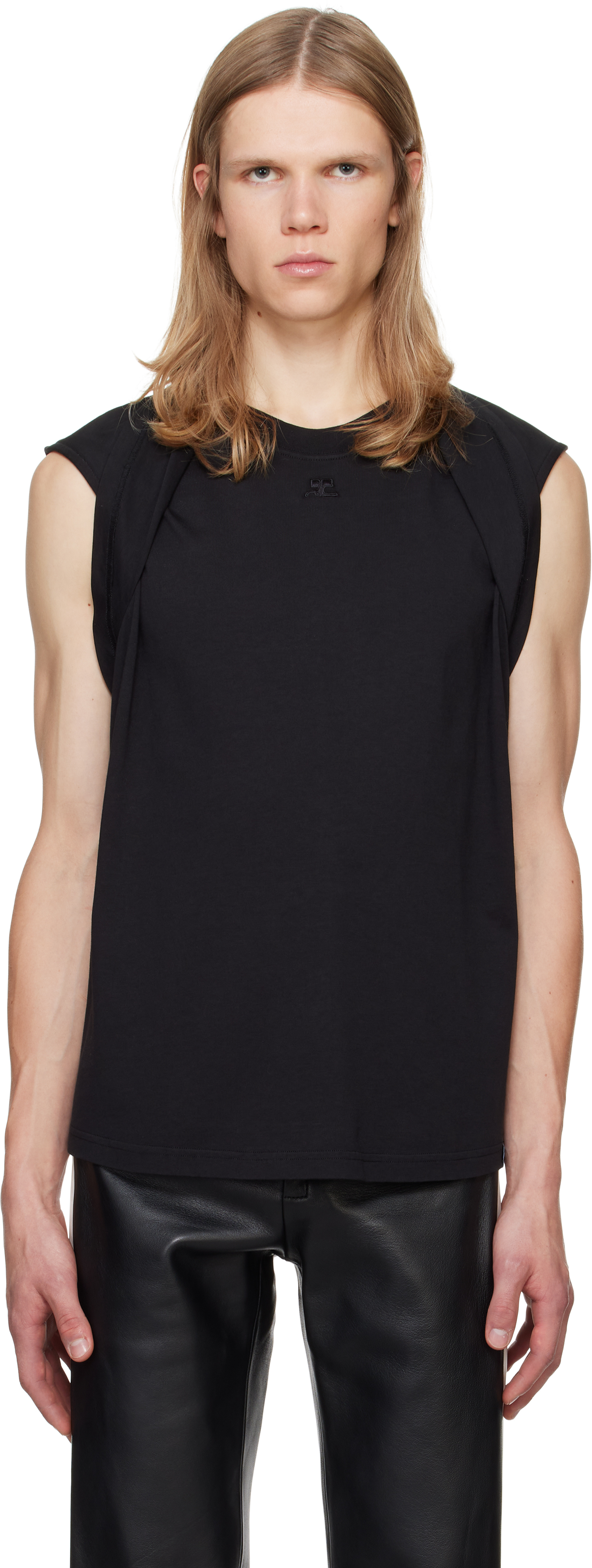 Courrèges Black Draped Tank Top