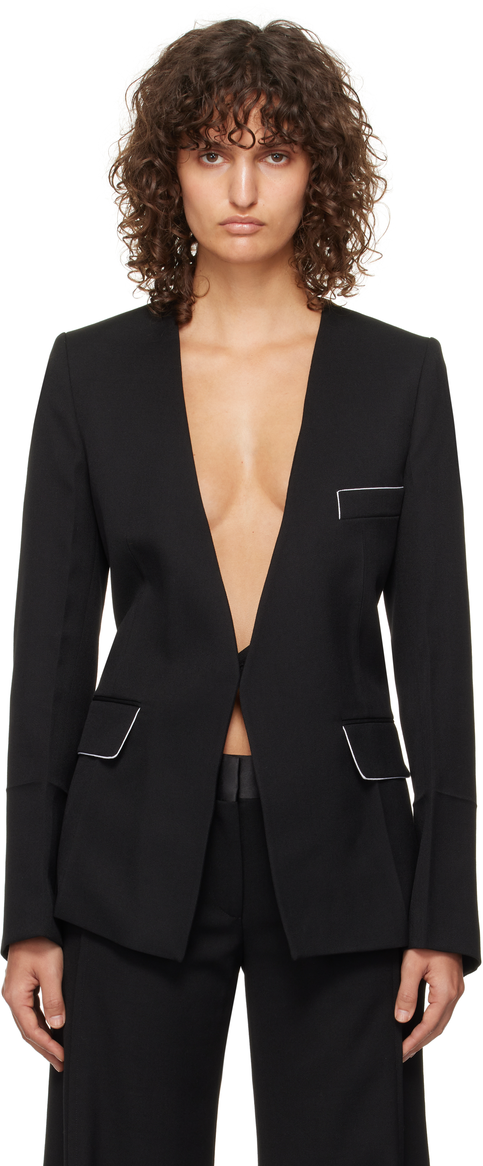 Victoria Beckham Black Shrunken Collarless Blazer