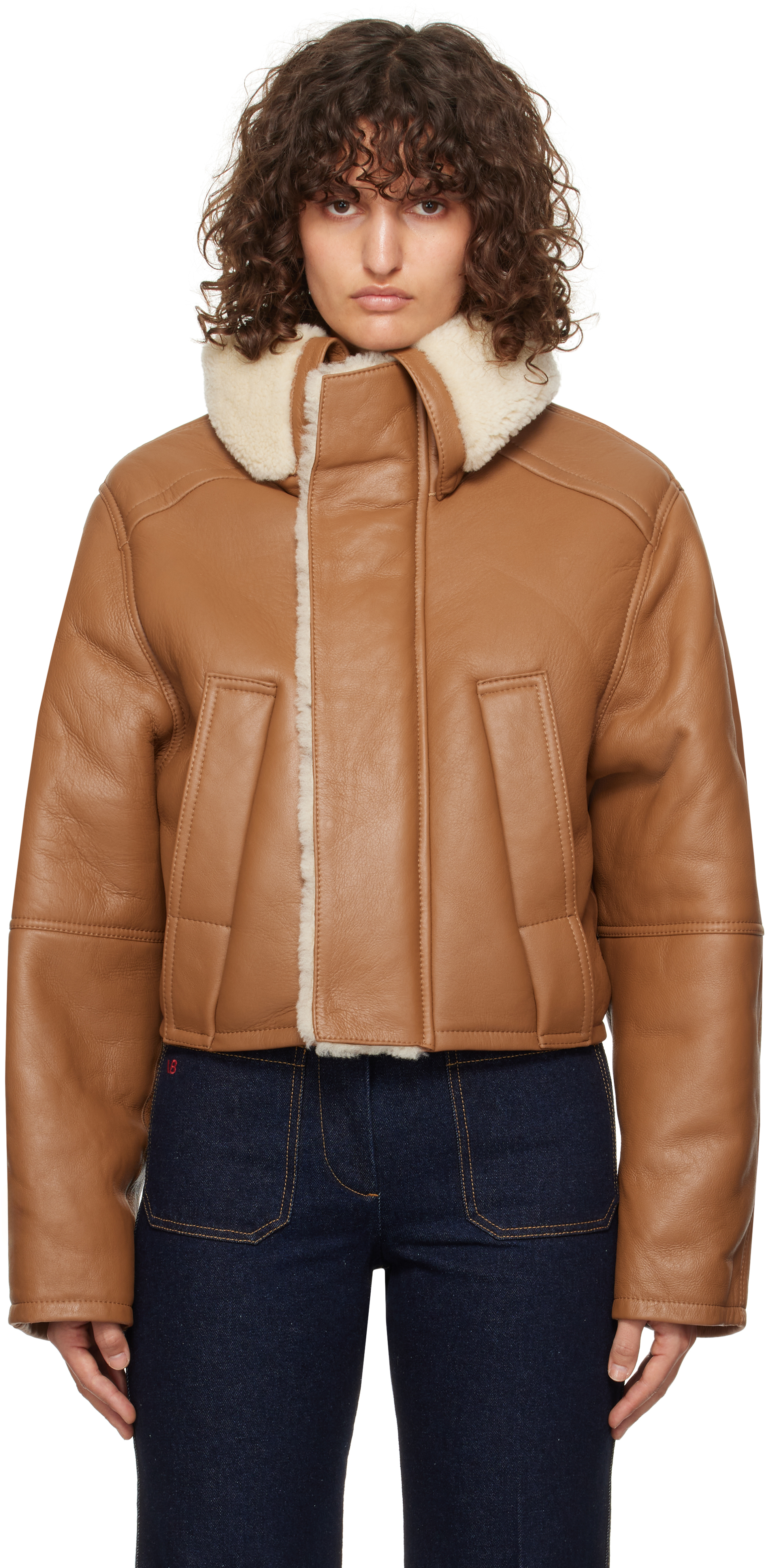 VICTORIA BECKHAM TAN LAMBSKIN SHEARLING PEACOAT