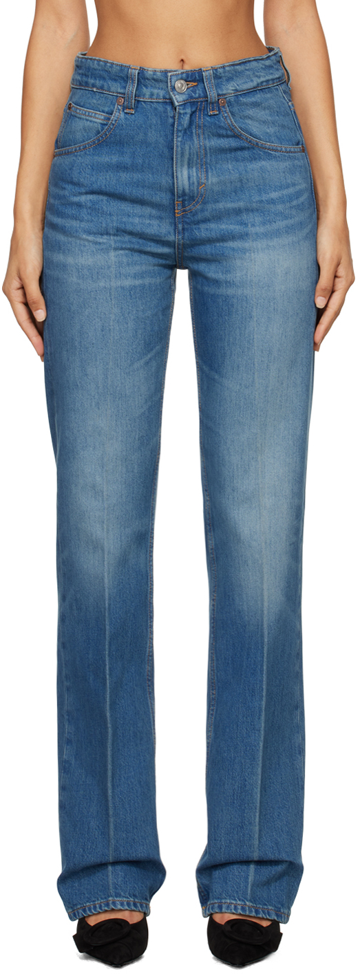 Shop Victoria Beckham Blue Julia Jeans In Broken Vintage Wash