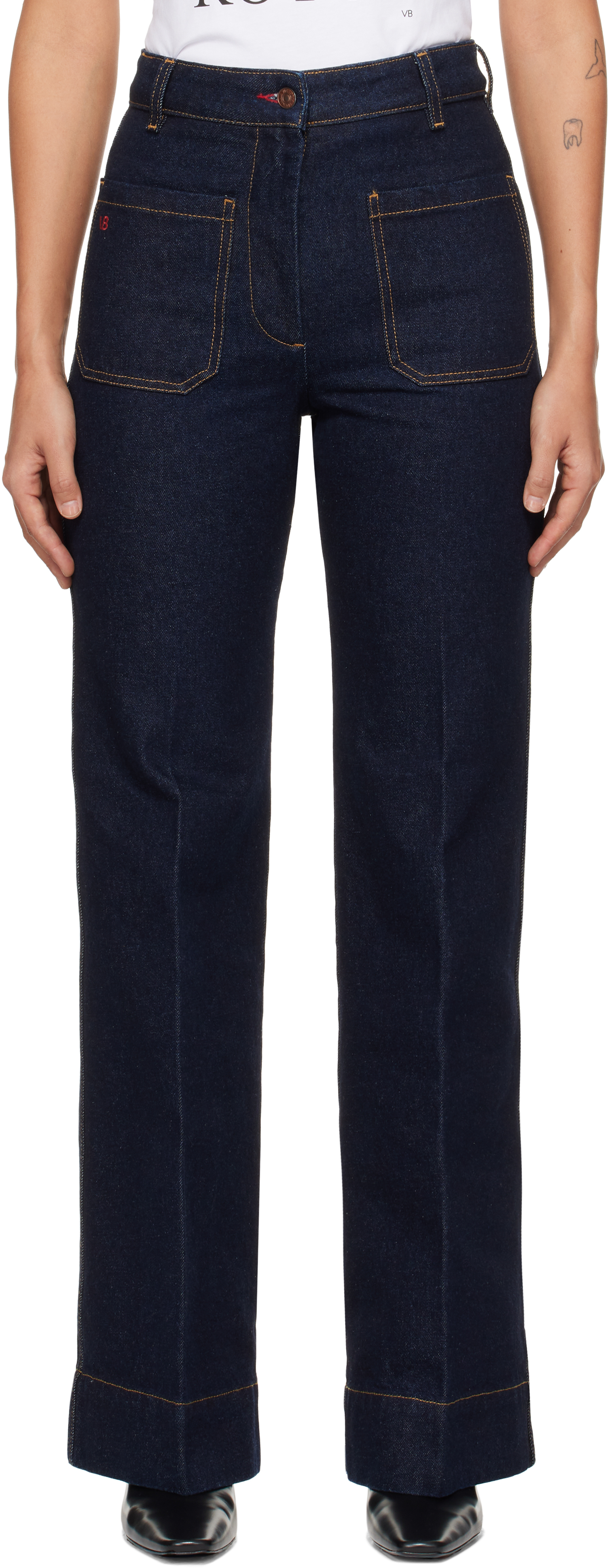 Shop Victoria Beckham Indigo Alina High Waisted Jeans In Dark Indigo Rinse