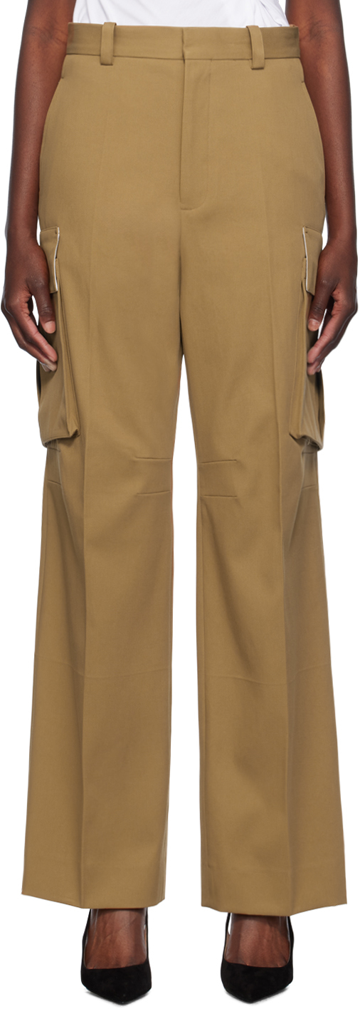 Tan Relaxed Cargo Trousers by Victoria Beckham on Sale
