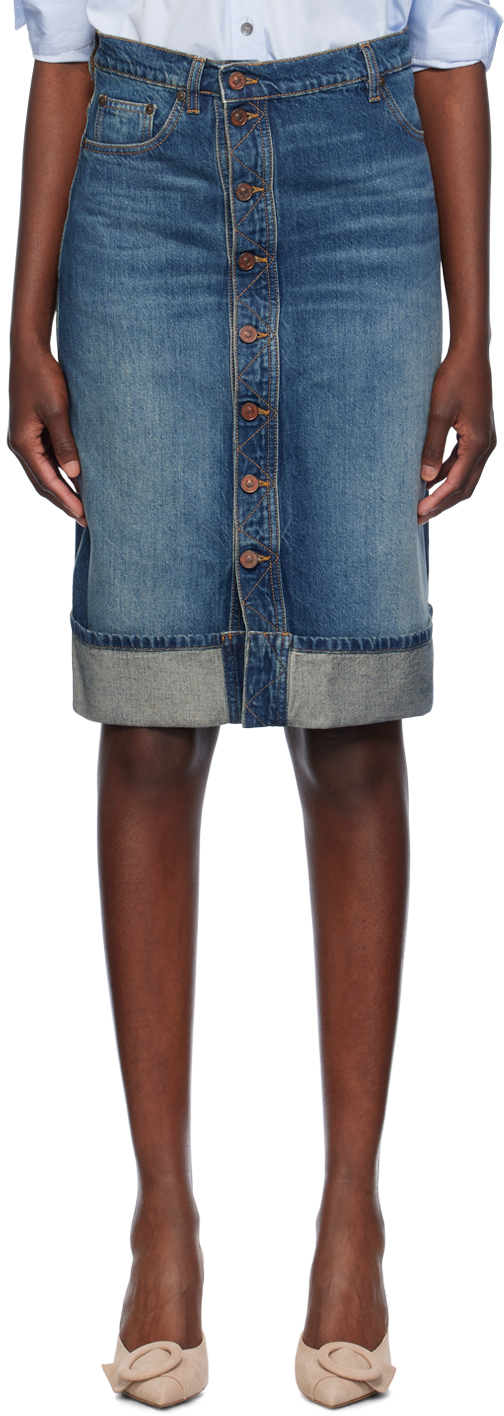 Blue Placket Denim Midi Skirt by Victoria Beckham on Sale