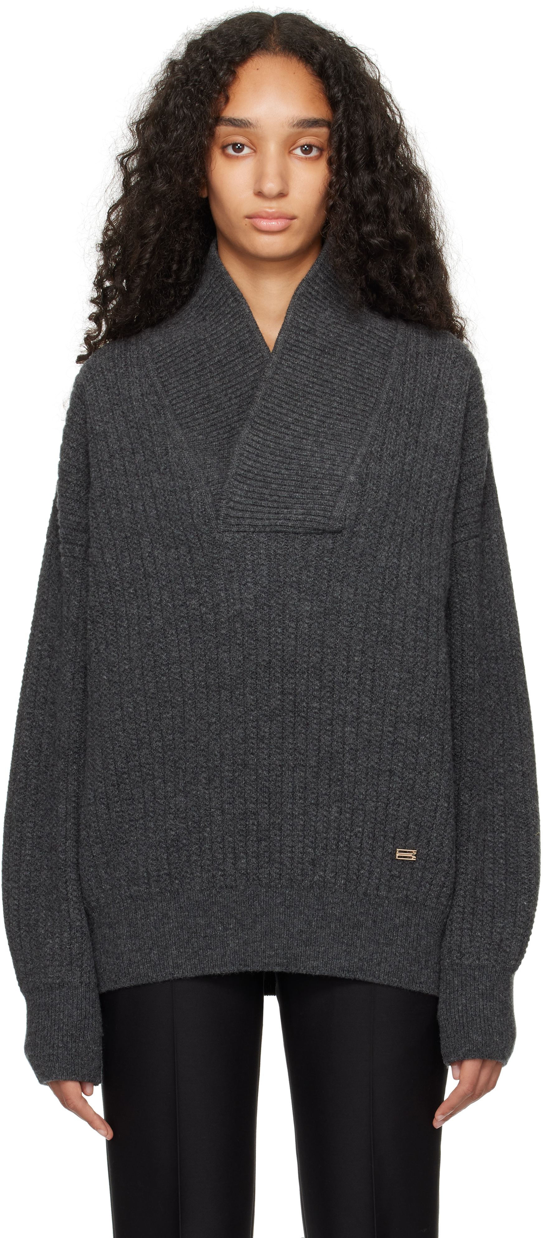 【23AW NEW】Victoria Beckham_woman / ウール パンツ / Grey Cropped Sweatshirt In Grey Marl – Victoria Beckham Inc