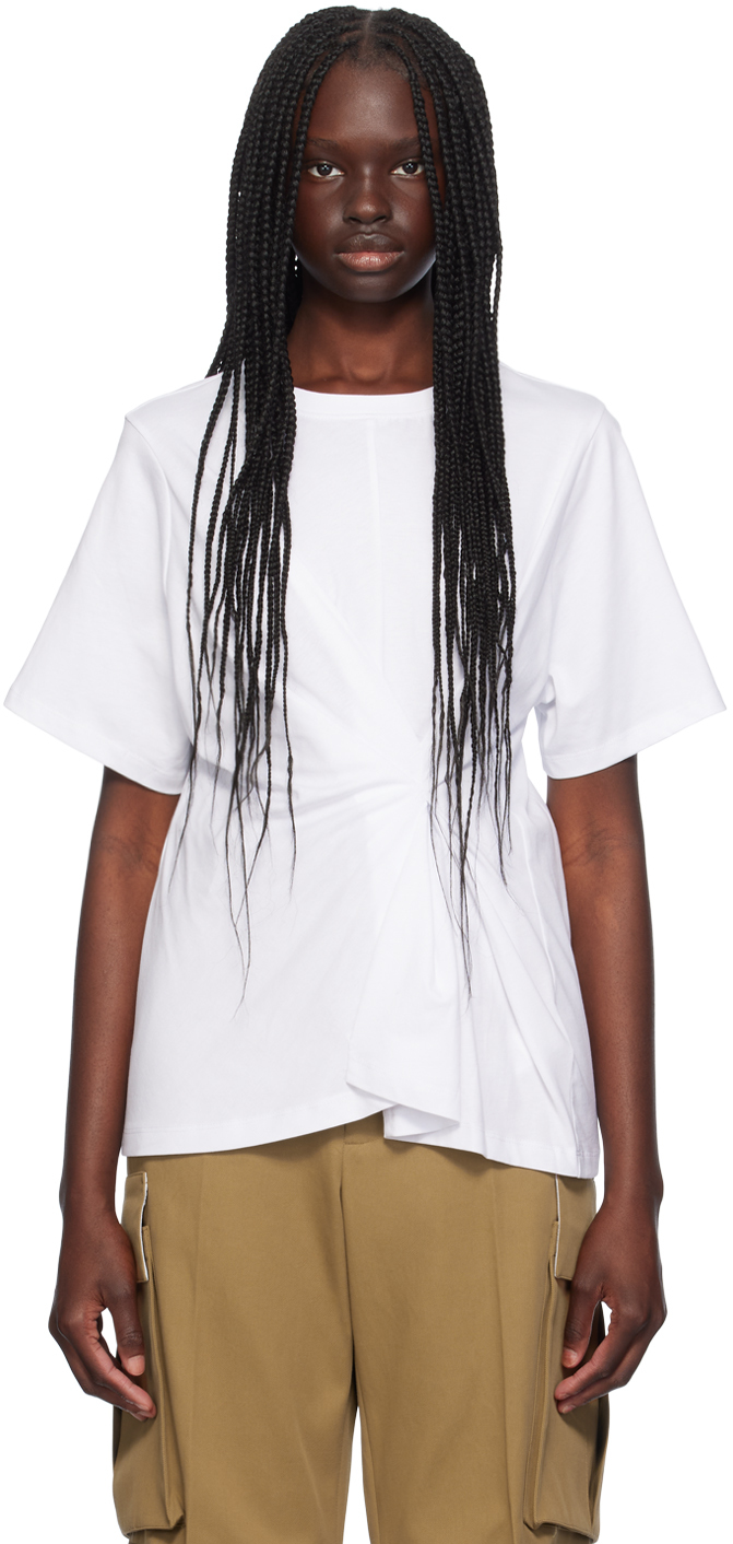 White Body Twist T-Shirt by Victoria Beckham on Sale