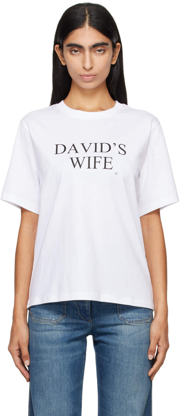 Shop Victoria Beckham White 'david's Wife' Slogan T-shirt