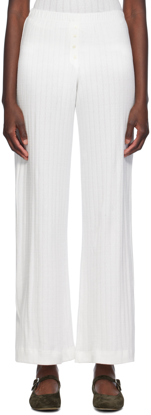 Shop Leset White Pointelle Boxer Lounge Pants