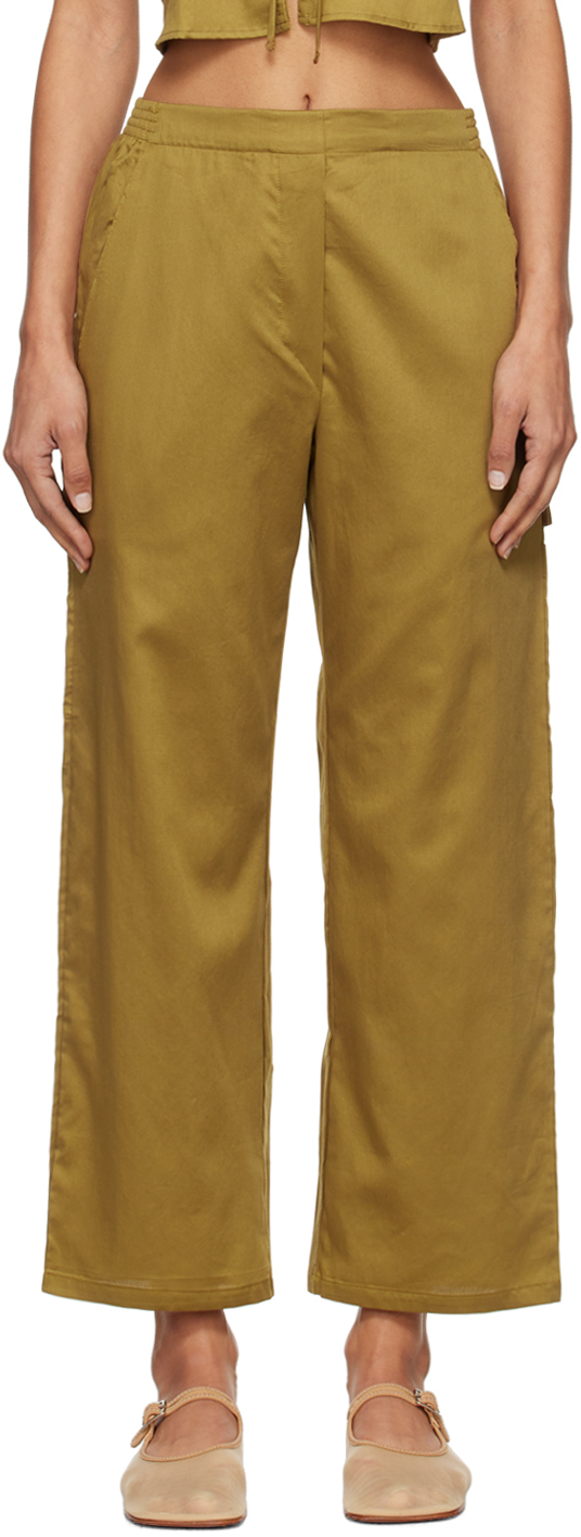 LESET Khaki Yoko Crop Painter Lounge Pants Cover