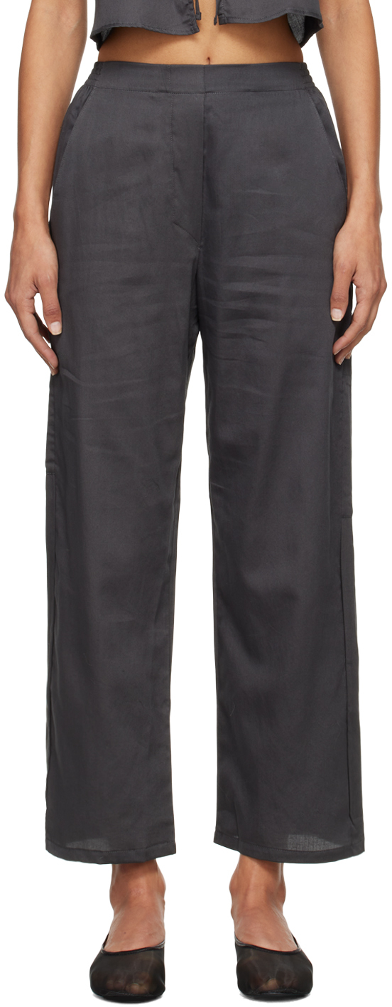 Leset Gray Yoko Crop Painter Lounge Pants In Charcoal