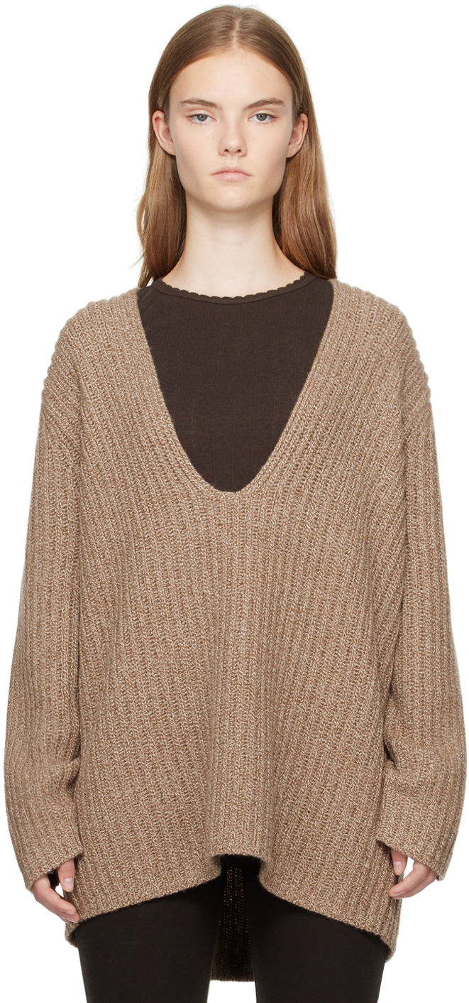 LESET BEIGE EMMA DEEP V SWEATER 