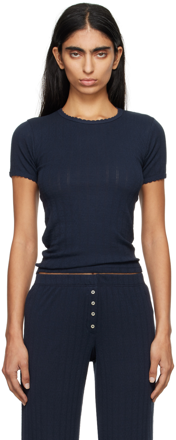 LESET Navy Pointelle Slim Fit T-shirt Cover