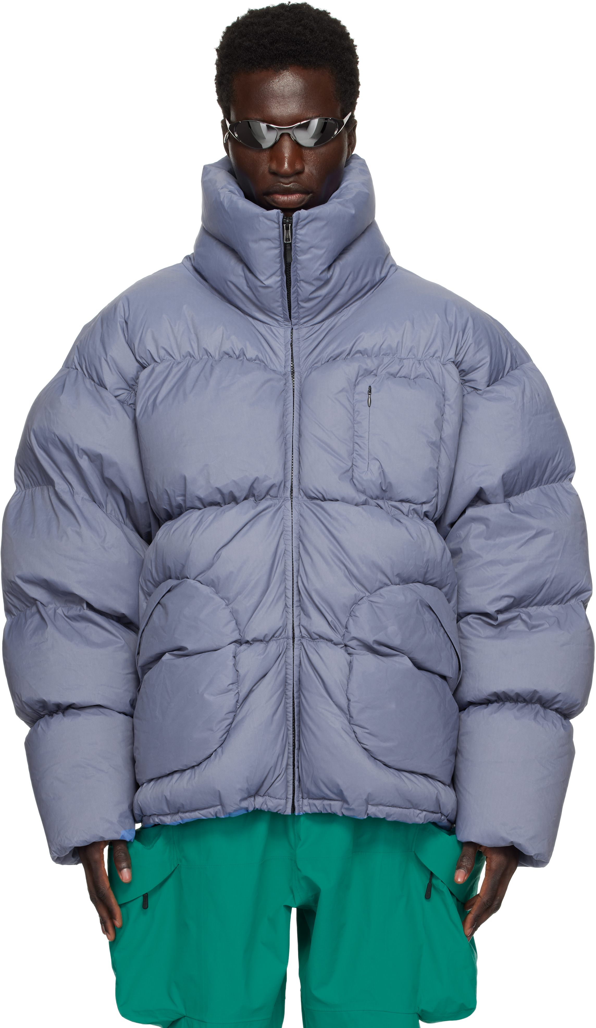 Navy Quilted Volume Down Jacket