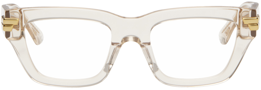 Bottega Veneta Beige Rectangular Glasses In 004 Shiny Transparen