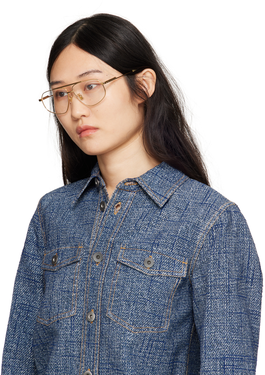 Bottega Veneta Gold Classic Metal Aviator Glasses In 002 Shiny Gold Lv