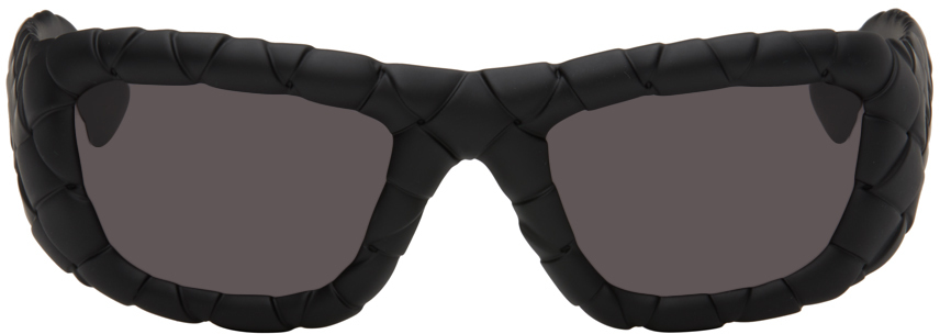 Bottega Veneta Black Intrecciato Round Acetate Sunglasses In 001 Black