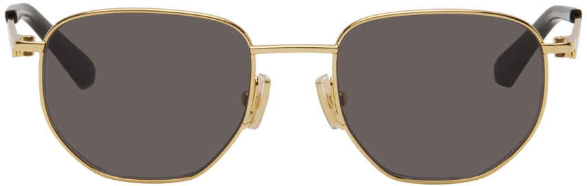 Bottega Veneta Gold Split Oval Metal Sunglasses In 001 Gold