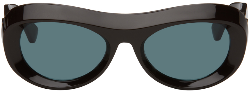 Bottega Veneta Brown Scoop Round Acetate Sunglasses In Black
