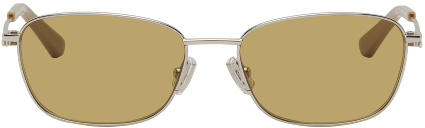 Bottega Veneta Silver Split Rectangular Sunglasses In Gold