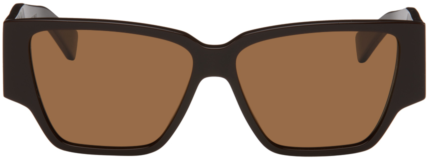 Bottega Veneta Brown Bold Triangle Stud Squared Sunglasses