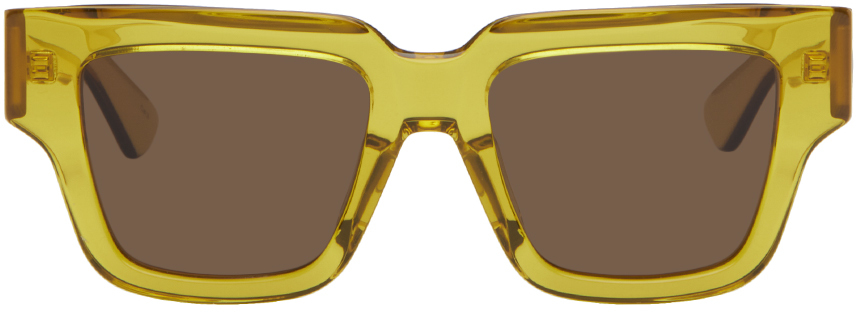 Bottega Veneta Yellow Square Sunglasses In Green
