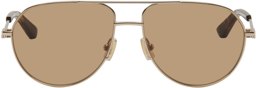 Bottega Veneta Gold Split Pilot Metal Sunglasses